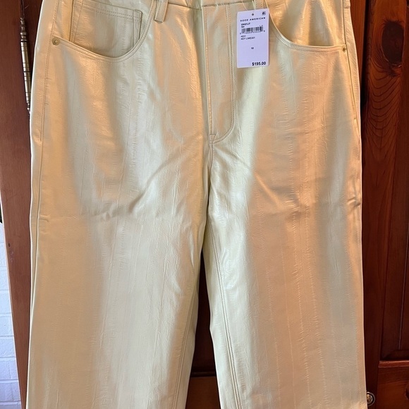 Good American 90s relaxed faux leather straight leg pants size 10 lemon - Picture 12 of 14